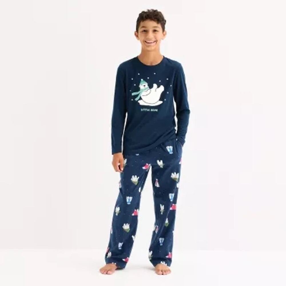 NEW! XXS 4/5 North Pole Trading Co. Polar Bear Fleece Pajama Pants Navy